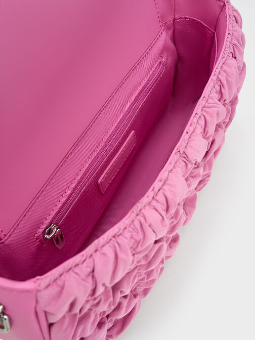 Ruched Nylon Chain Handle Bag, , hi-res