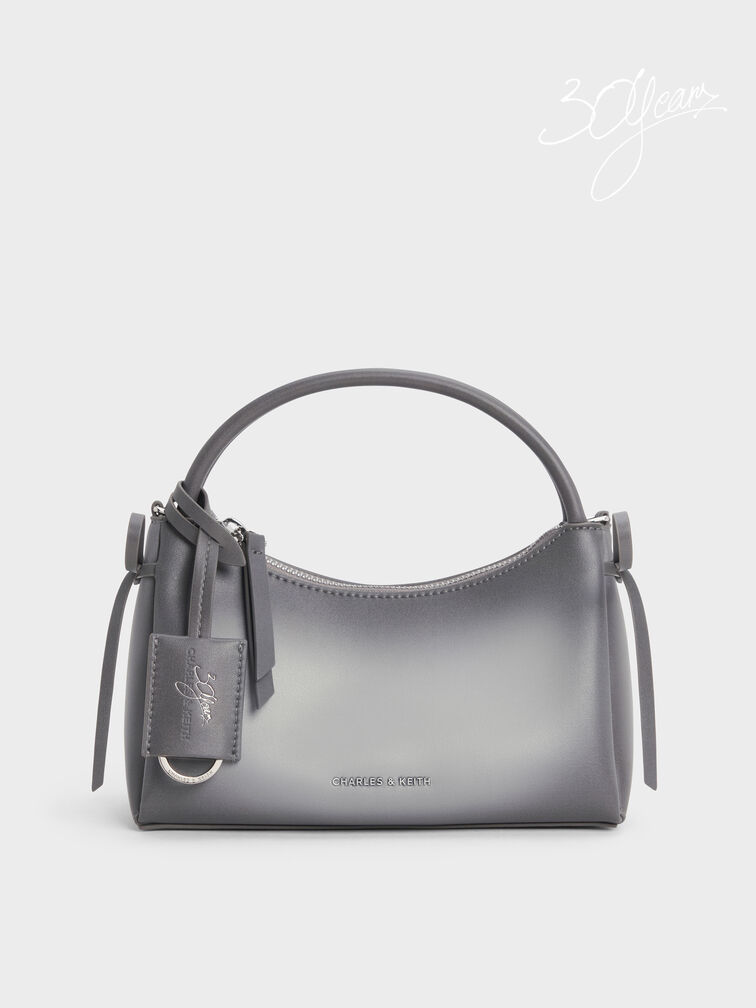 กระเป๋าถือประดับโบว์ดีเทลขัดเงารุ่น Hazel, สีเทา, hi-res