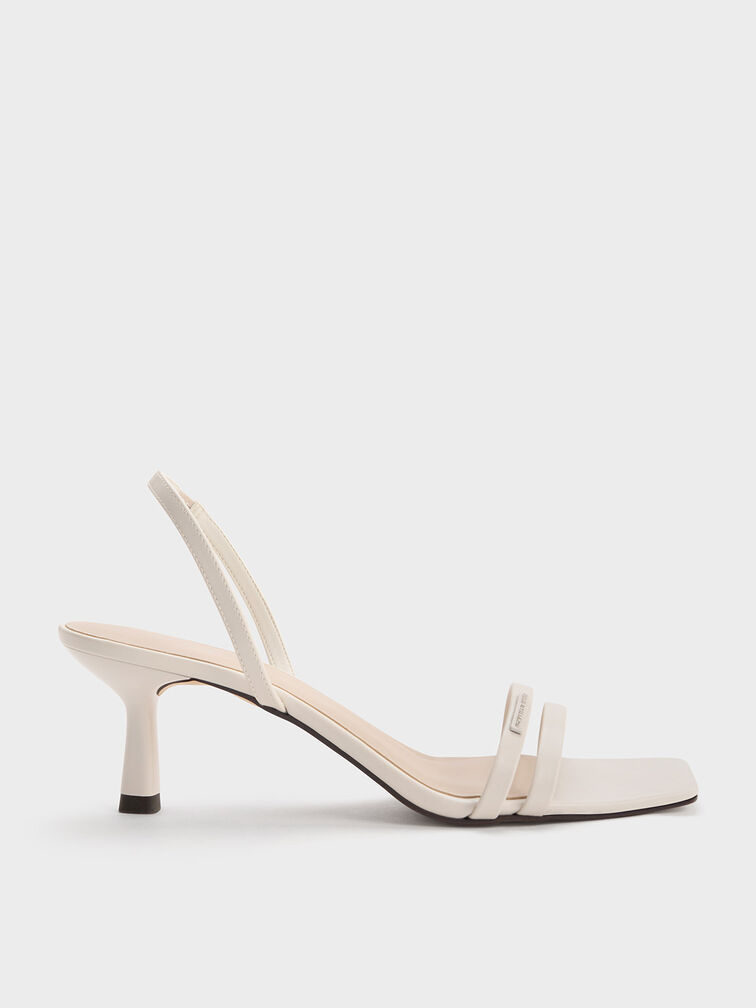 Double Strap Slingback Heeled Sandals, สีขาว, hi-res