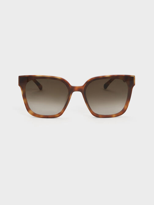 Square Thick-Frame Sunglasses, สีลายกระ, hi-res