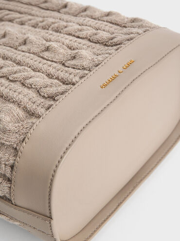 Apolline Textured Knit Bucket Bag, สีโทป, hi-res