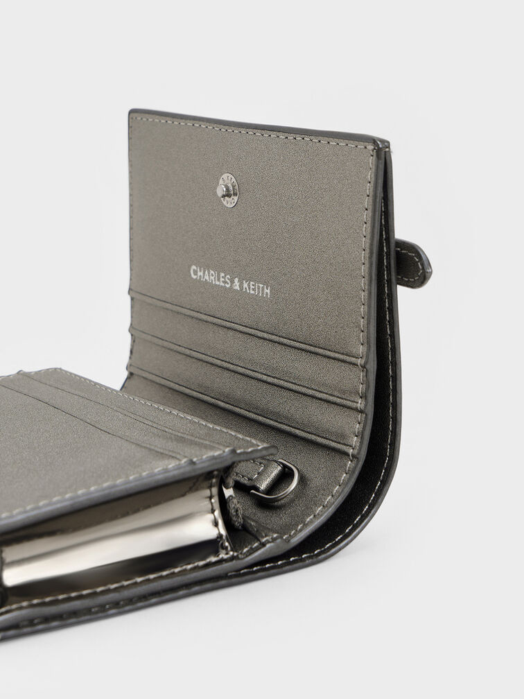 Sloane Metallic Chain-Handle Wallet, Pewter, hi-res