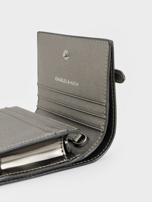 Sloane Metallic Chain-Handle Wallet, Pewter, hi-res