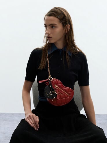 Paffuto Quilted Heart Crossbody Bag, Tomato Red, hi-res