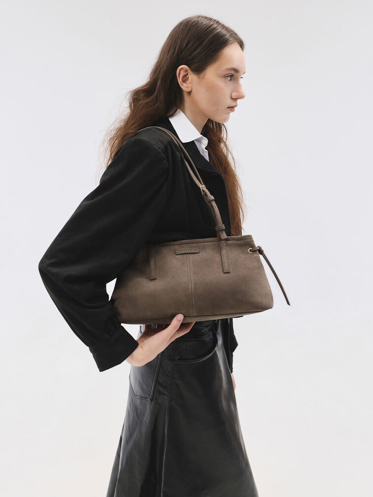 Noane Elongated-Handle Shoulder Bag, Stone Grey, hi-res