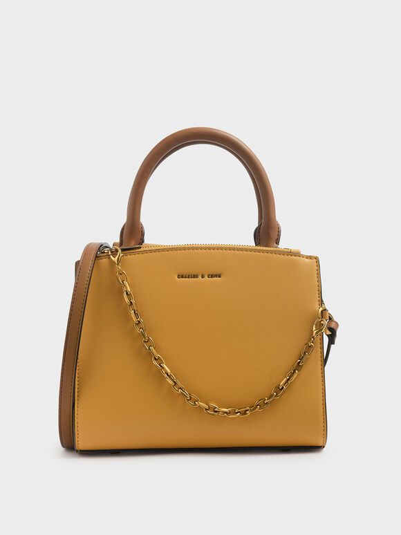 Chain Link Classic Handbag, Brown, hi-res