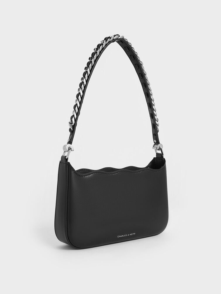 Wavy Braided Chain-Link Shoulder Bag, Noir, hi-res