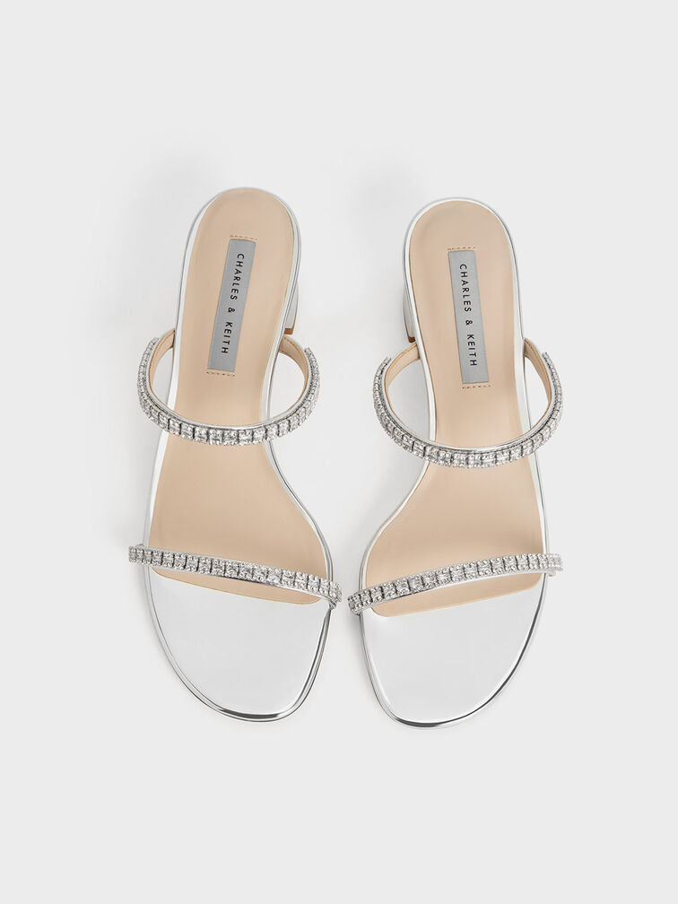 Silver Ambrosia Metallic Gem-Embellished Mules - CHARLES & KEITH TH