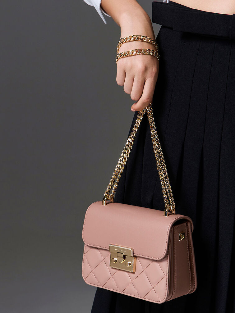Quilted Push-Lock Chain-Handle Bag, , hi-res