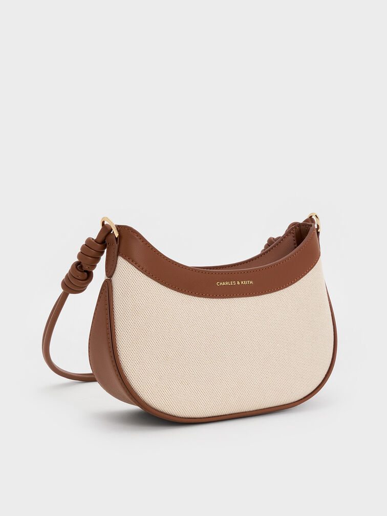 Sabine Canvas Knotted-Strap Curved Shoulder Bag, Chocolate, hi-res