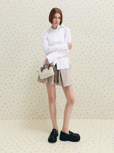 กระเป๋าโท้ทวัสดุผ้าแคนวาสพร้อมหูจับแบบปมรุ่น Sammie, สีช็อคโกแลต, hi-res