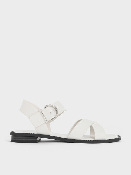 Crossover Strap Sandals, White, hi-res