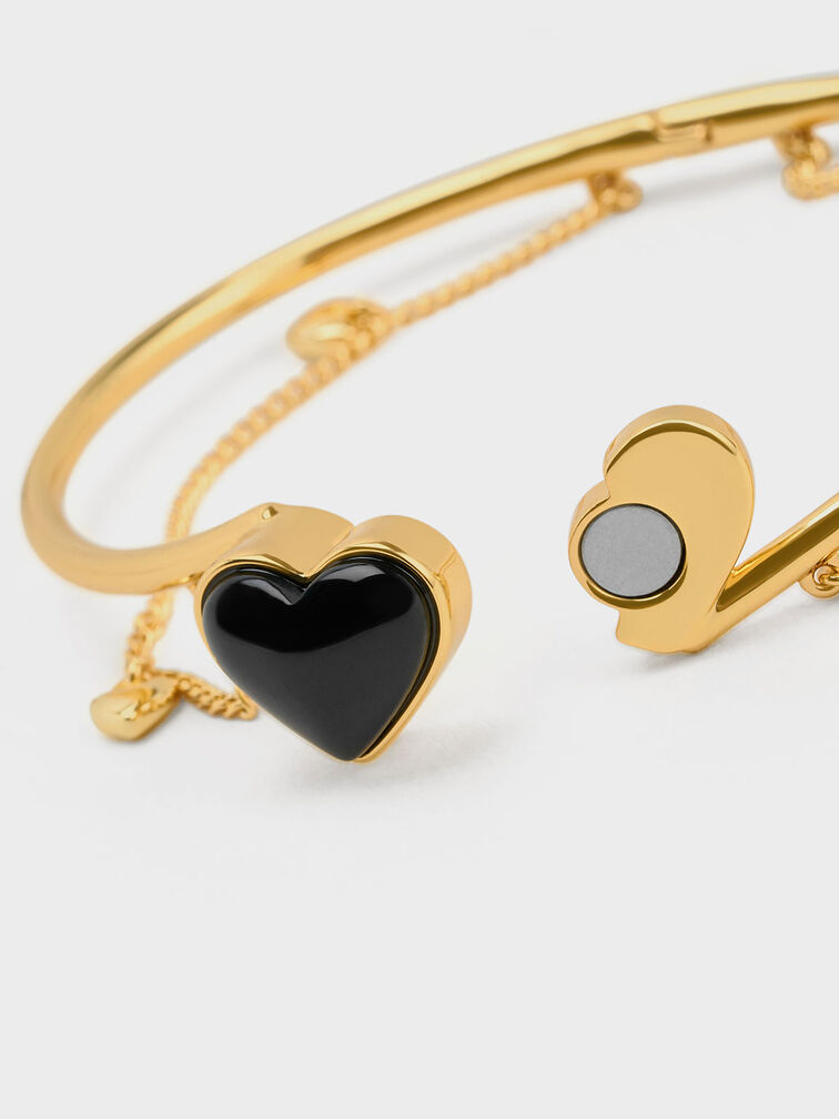 Annalise Heart Stone Chain-Link Bracelet, Black, hi-res