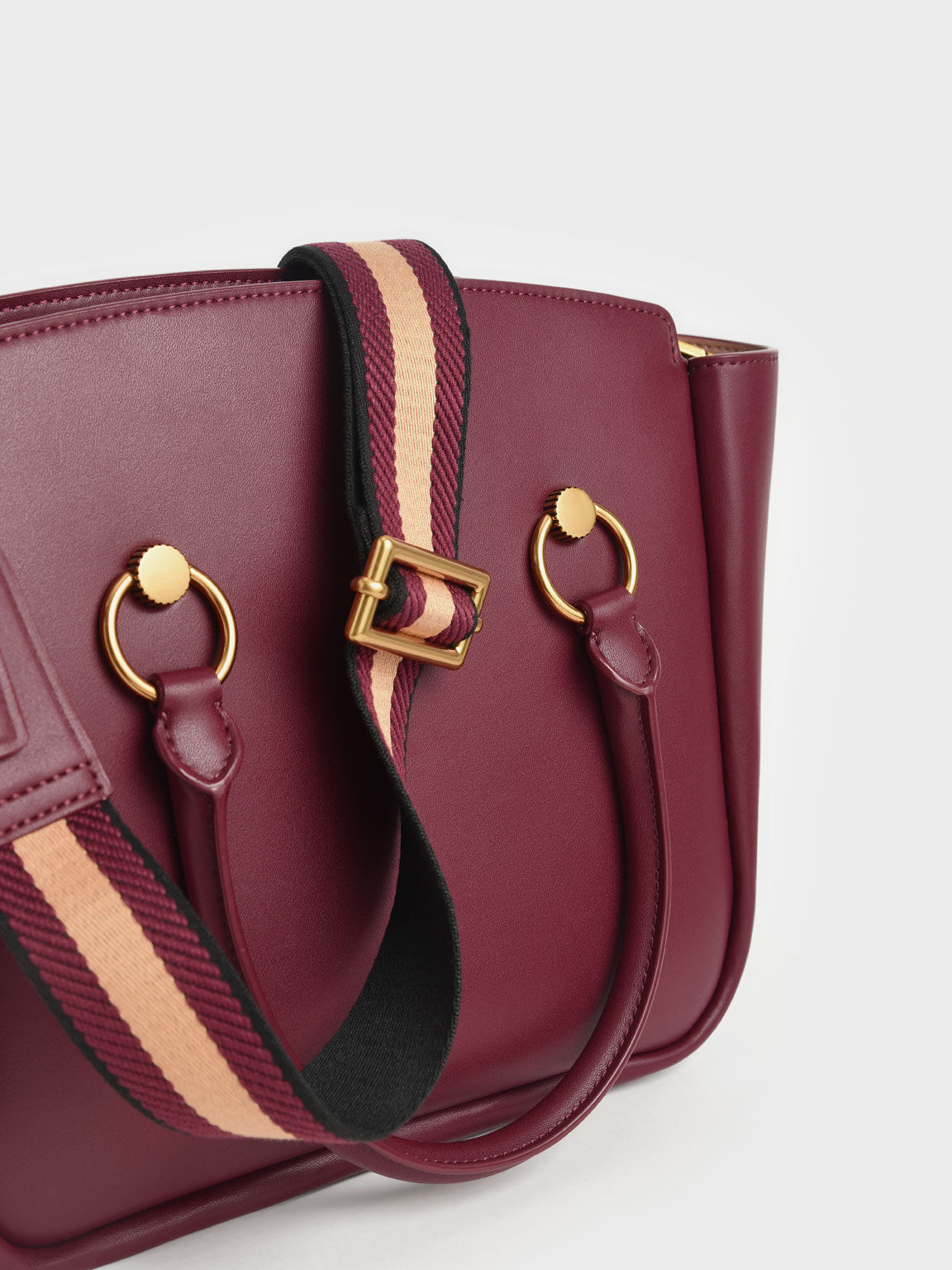 Becca Ring-Detail Large Hobo Bag, Burgundy, hi-res
