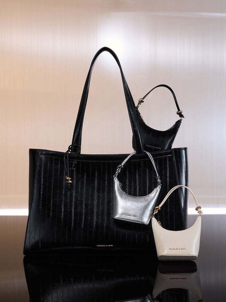 Micro Augustine Metallic Eel-Effect Chain-Handle Bag, Silver, hi-res