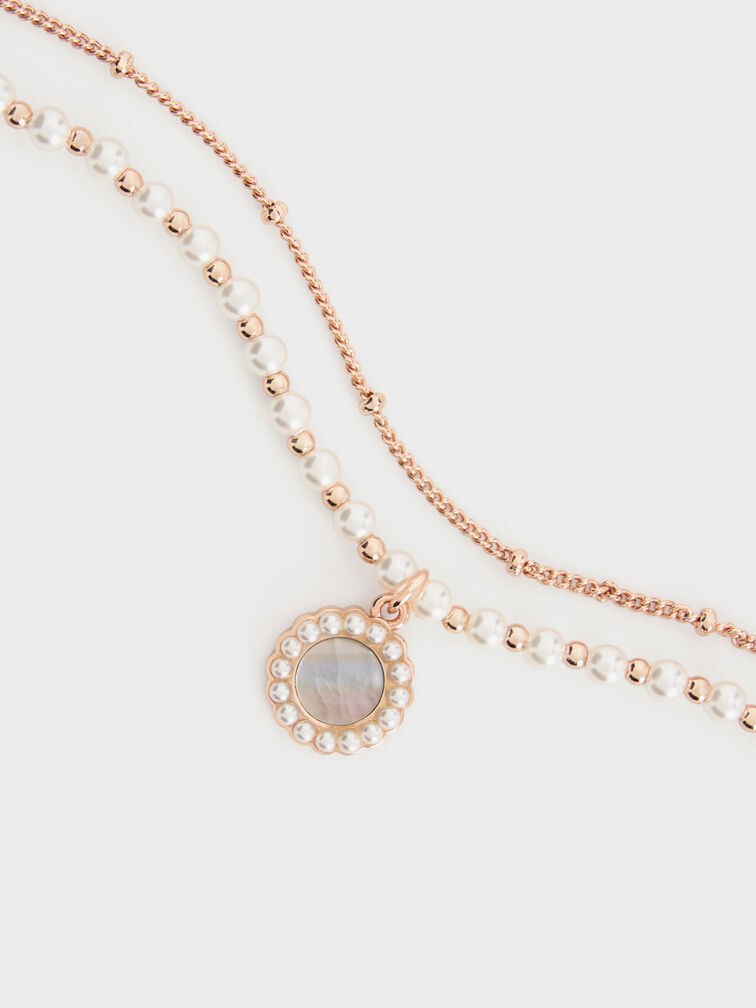 Pearl & Gemstone Double-Chain Necklace, Grey, hi-res
