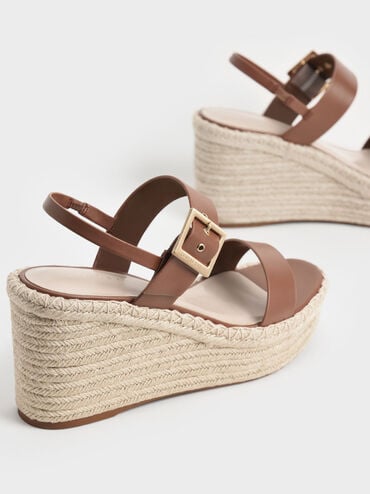 Buckled Espadrille Wedges, สีน้ำตาล, hi-res