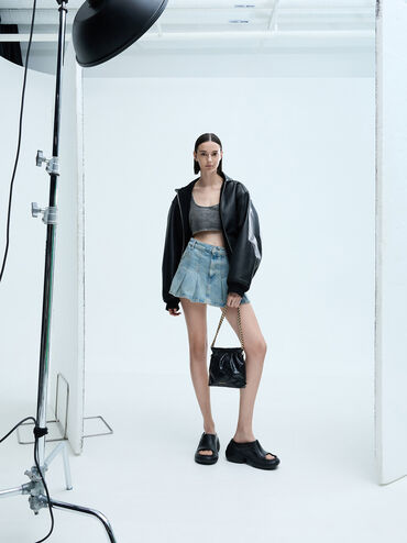 กระเป๋าเป้สองฟังก์ชันดีไซน์สายโซ่รุ่น Duo, สีดำ, hi-res