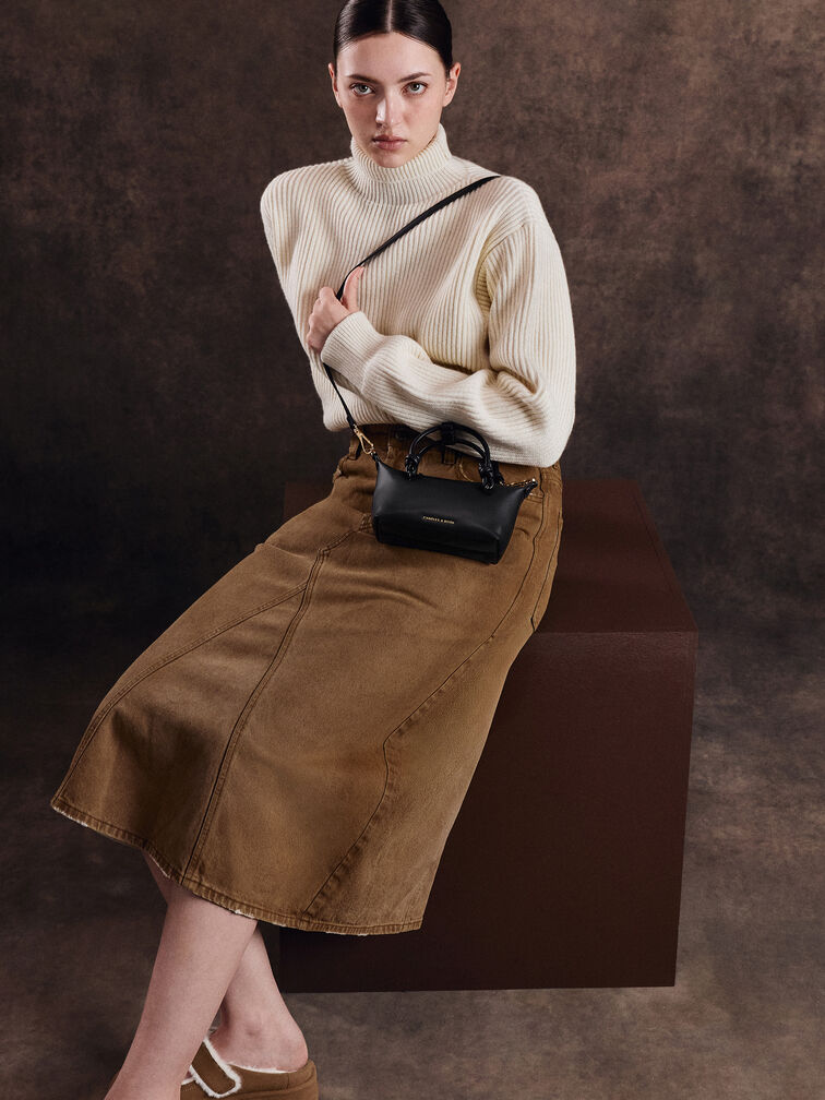 กระเป๋าโท้ทหูจับแบบปมรุ่น Sammie, สีดำ, hi-res