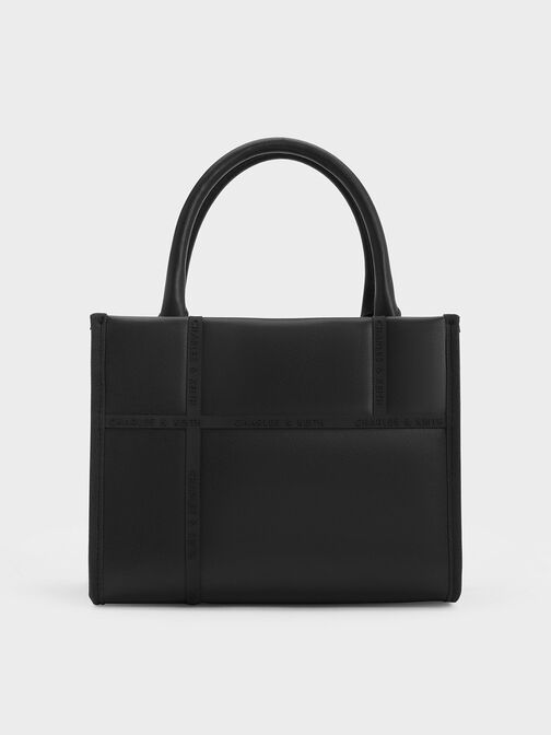 Avenue Contrast-Trim Tote Bag, สีดำ, hi-res