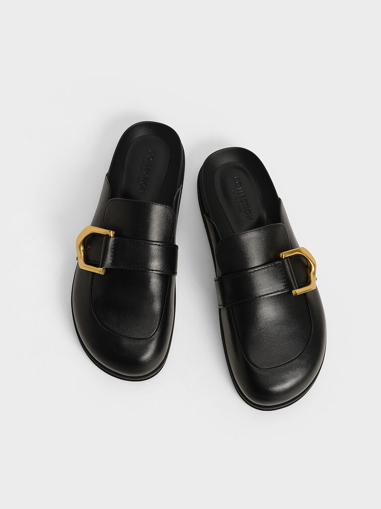 Gabine Buckled Leather Loafer Mules, , hi-res