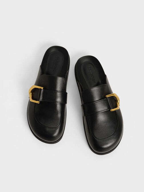 Gabine Buckled Leather Loafer Mules, , hi-res