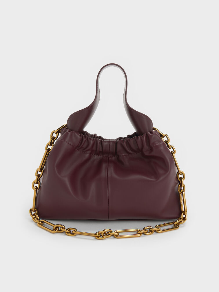 Ally Ruched Slouchy Chain-Handle Bag, Wineberry Red, hi-res