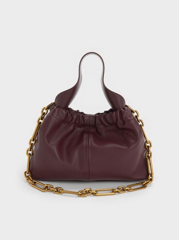 Ally Ruched Slouchy Chain-Handle Bag, Wineberry Red, hi-res