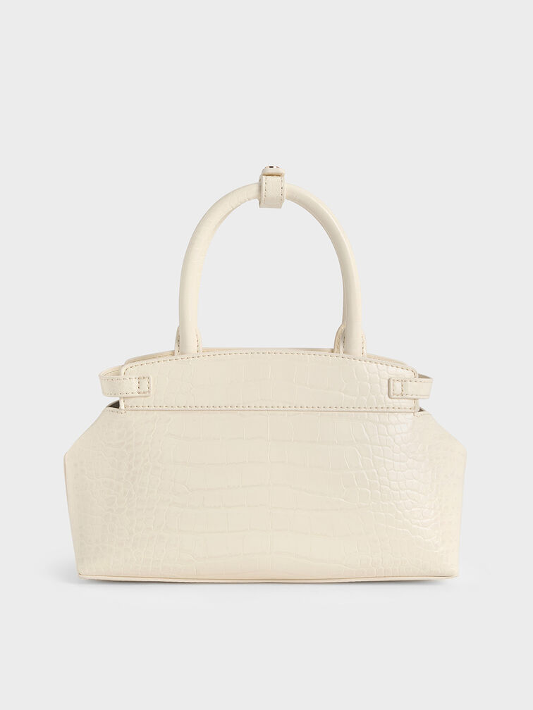 Aurelia Croc-Effect Metallic-Accent Elongated Tote, Cream, hi-res
