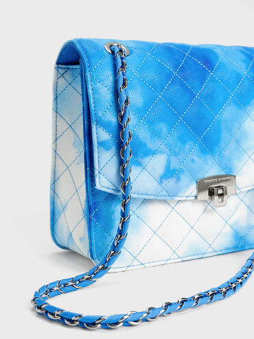 Cloud-Print Quilted Chain Strap Clutch, , hi-res