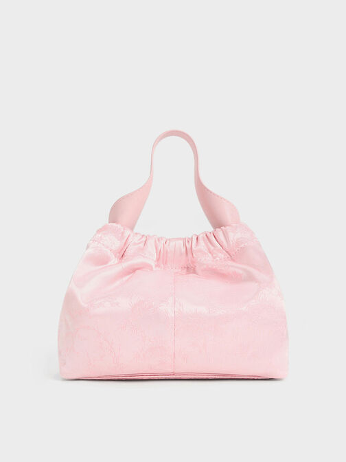 Ally Satin Floral-Print Ruched Bag, Pink, hi-res