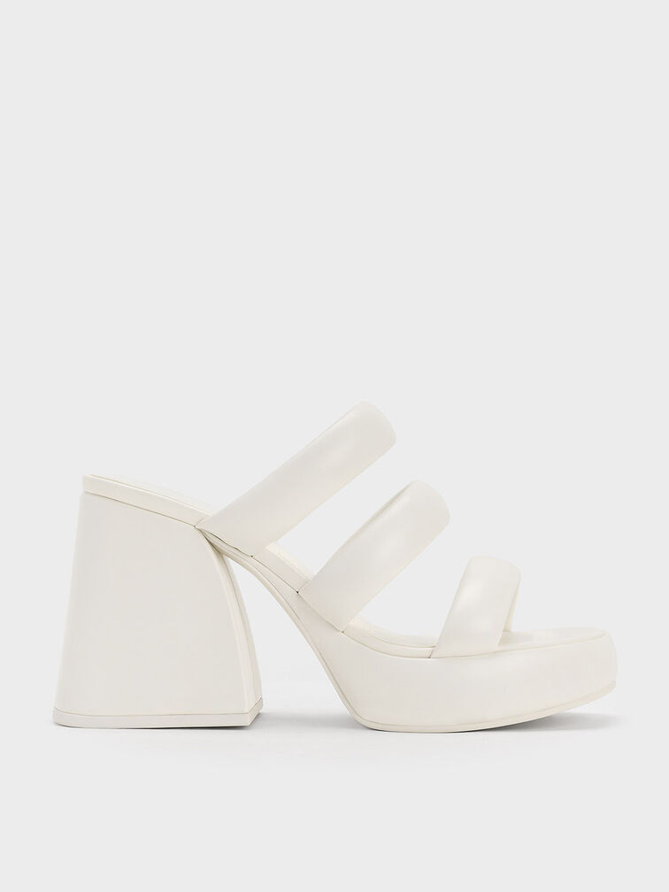 Tattie Puffy-Strap Platform Mules, White, hi-res