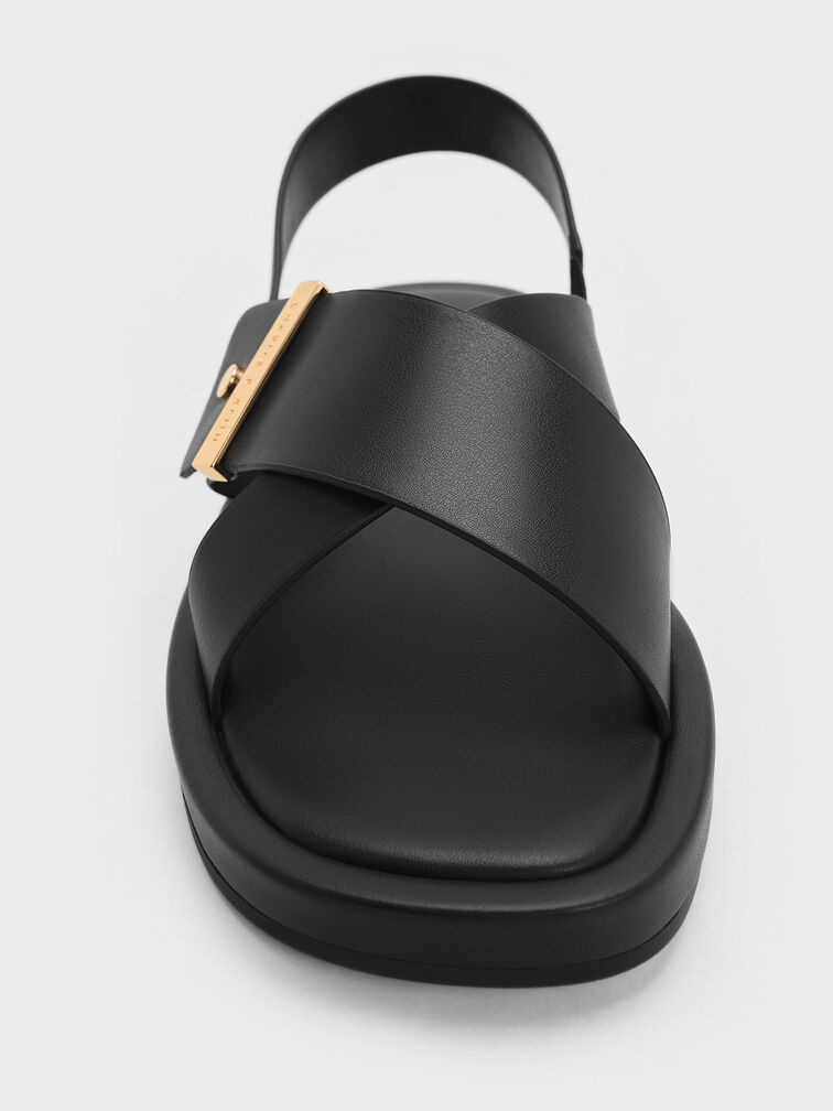 Audra Crossover-Strap Slingback Sandals, Black, hi-res