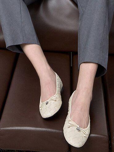Tweed Bow Ballet Flats, Multi, hi-res