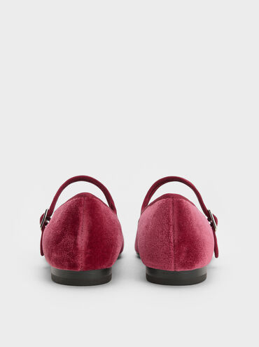 Carmel Velvet Buckled Mary Jane Flats, Pink, hi-res