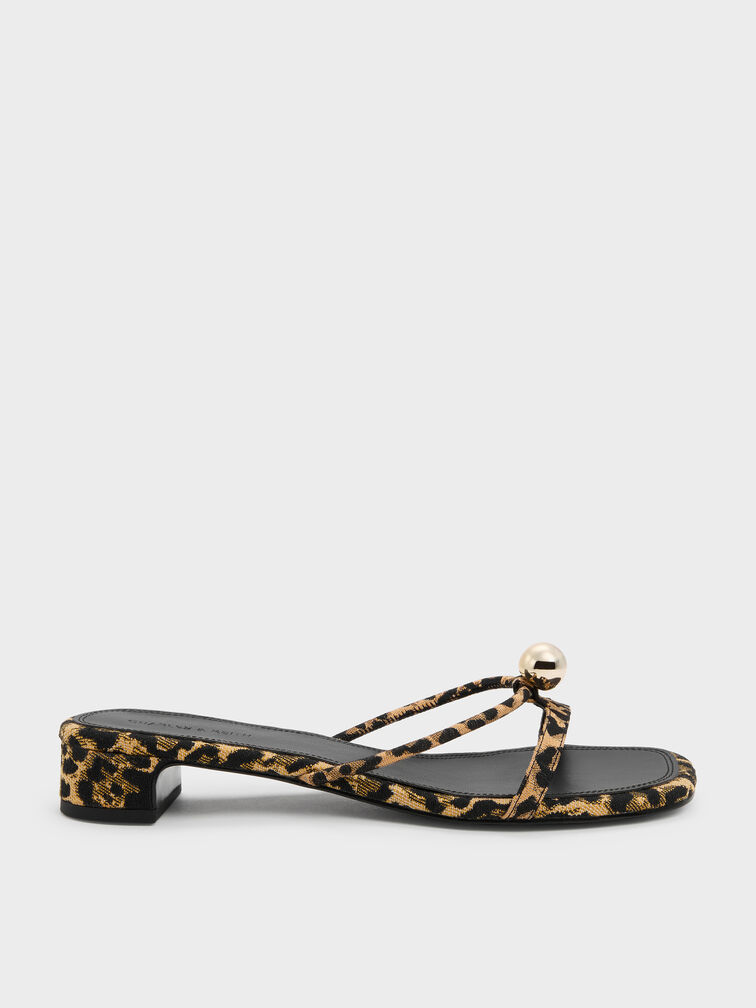 Georgie Leopard-Print Metal-Ball Heeled Sandals, Animal Print Natural, hi-res