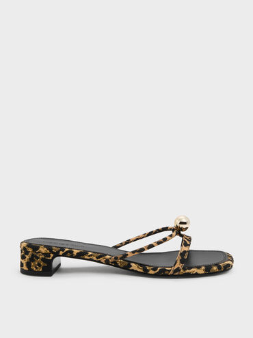 Georgie Leopard-Print Metal-Ball Heeled Sandals, Animal Print Natural, hi-res