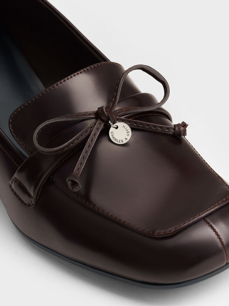 Circle-Charm Bow Loafer Pumps, Burgundy, hi-res