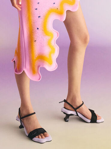 Nylon Wave-Edge Sculptural-Heel Sandals, Lilac, hi-res