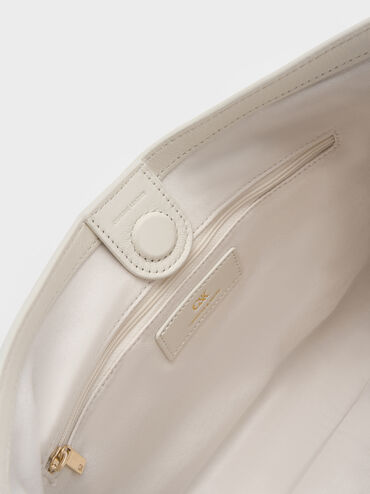 กระเป๋าโฮโบหนังแท้ตกแต่งเข็มขัดรุ่น Gabine, สีเอ้กเชลล์ครีม, hi-res
