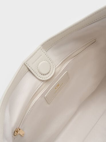 กระเป๋าโฮโบหนังแท้ตกแต่งเข็มขัดรุ่น Gabine, สีเอ้กเชลล์ครีม, hi-res