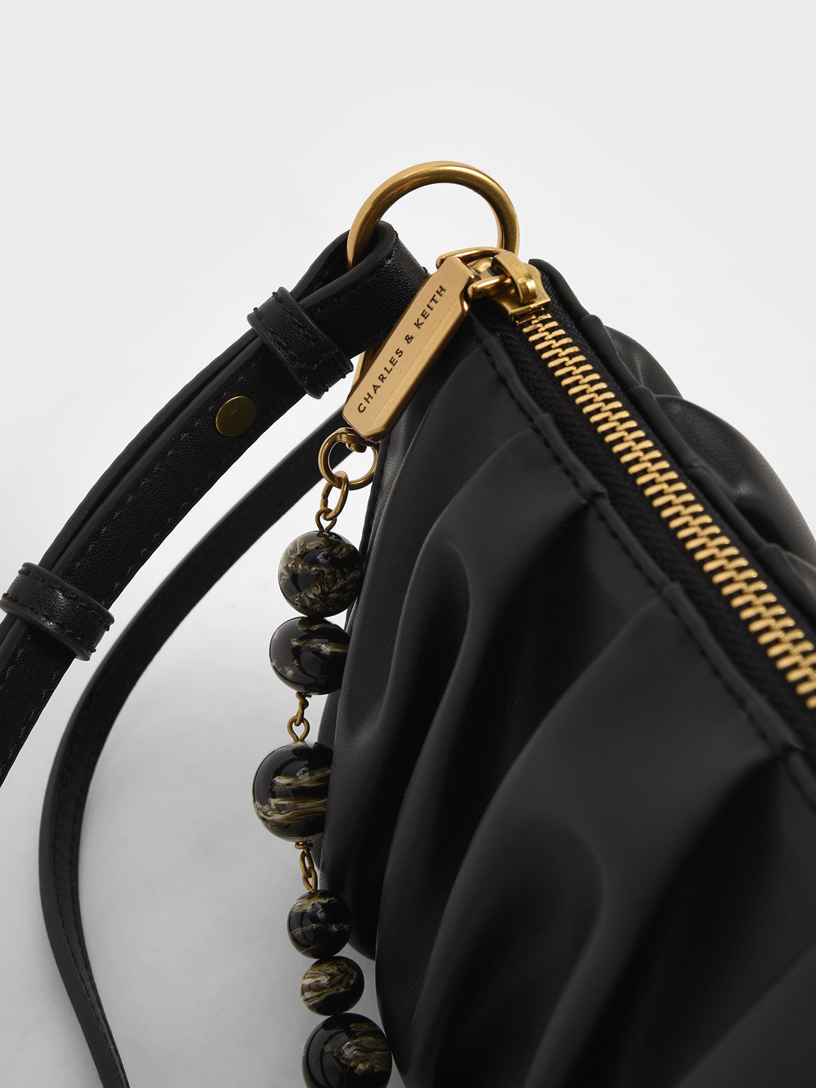 Black Ruched Bead-Handle Shoulder Bag - CHARLES & KEITH TH