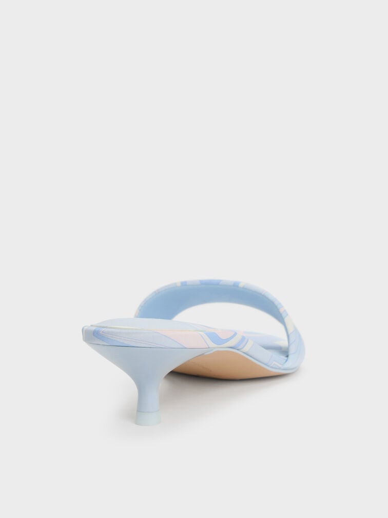 Swirl-Print Kitten-Heel Mules, Light Blue, hi-res