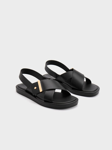 Crossover Back Strap Sandals, สีดำ, hi-res
