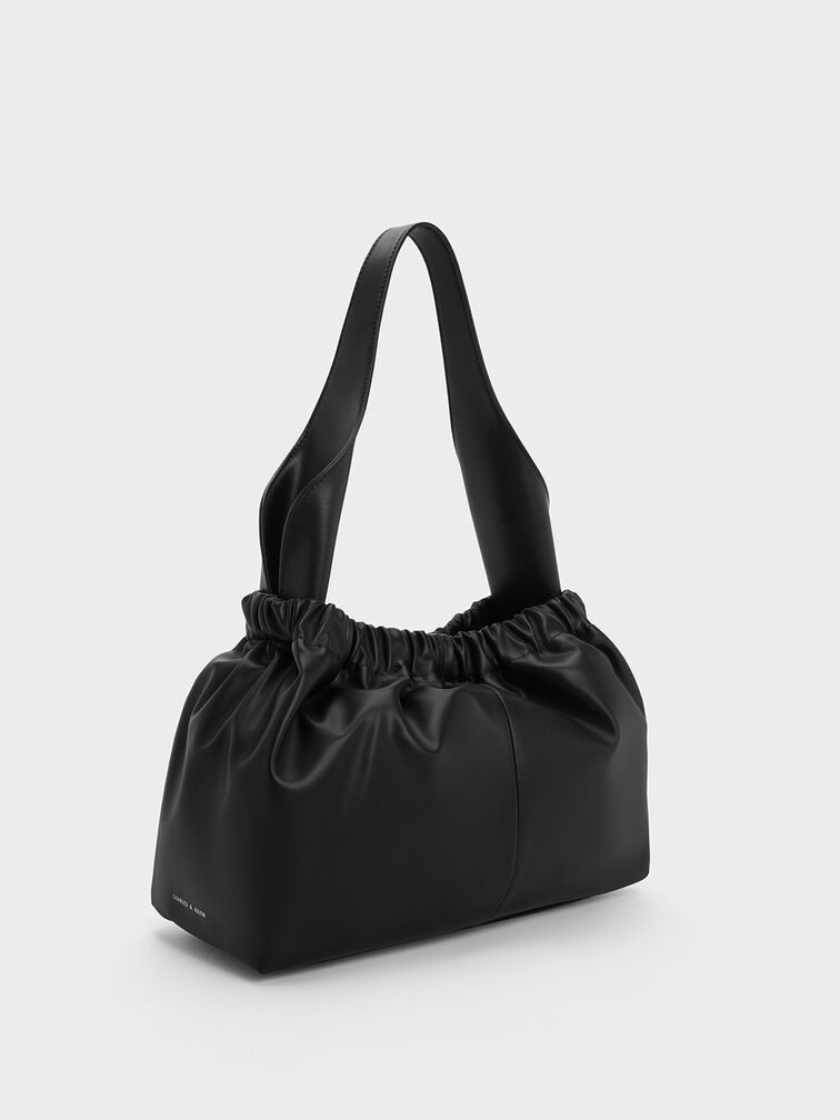 Large Ally Ruched Slouchy Bag, สีดำอะไหล่สีเงิน, hi-res