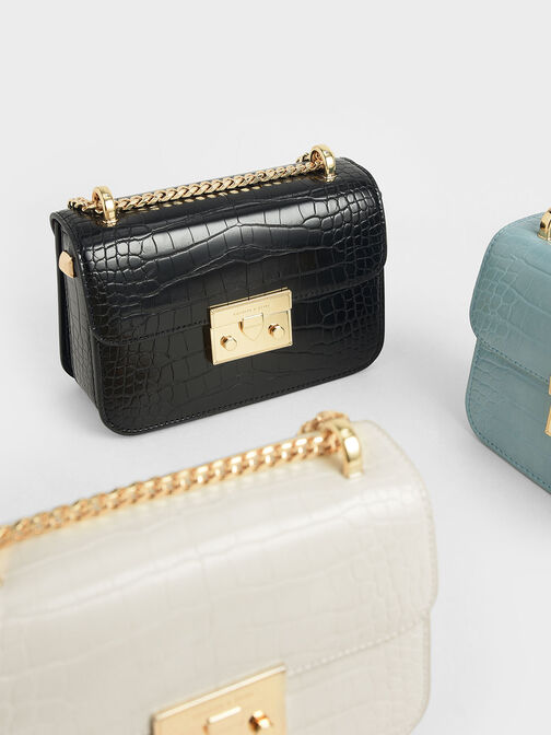 Croc-Effect Chain Strap Crossbody Bag, , hi-res