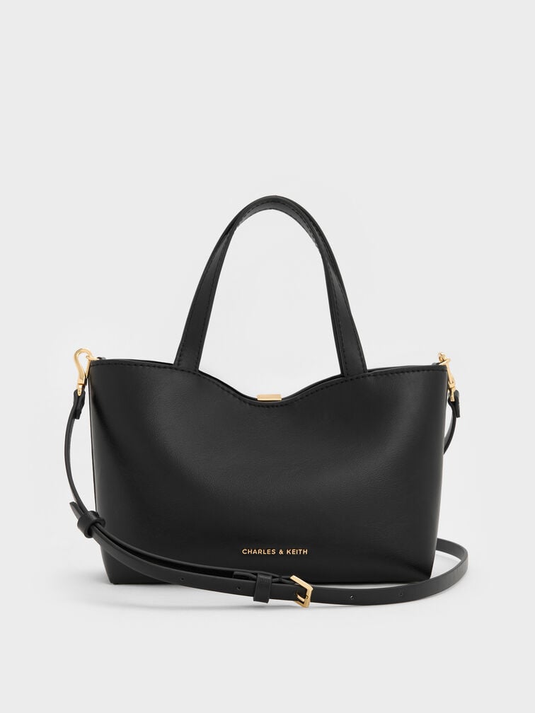 กระเป๋าโท้ทดีเทลเมทัลลิครุ่น Lilibet, สีดำ, hi-res