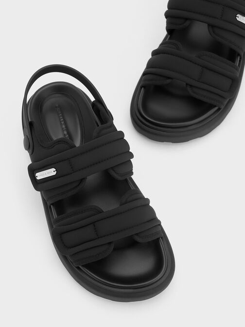 Romilly Puffy Sandals, Black Textured, hi-res