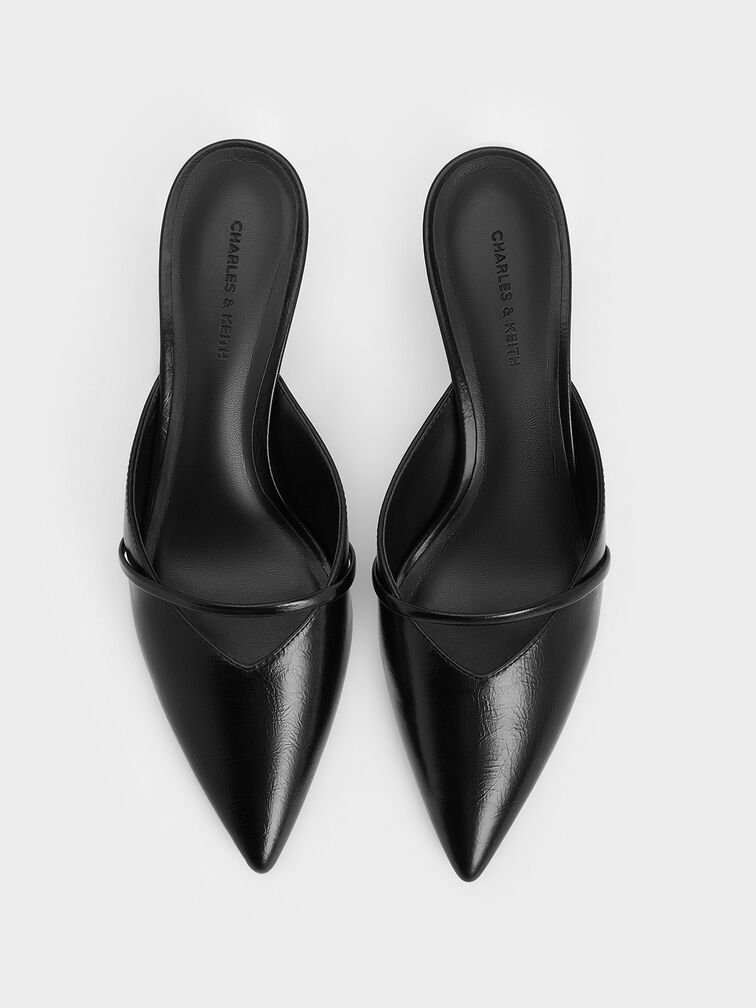 รองเท้าเปิดส้นเท็กซ์เจอร์แบบย่นดีไซน์หัวรองเท้าแบบแหลมและส้นแบบ Sculpture, สีดำ, hi-res