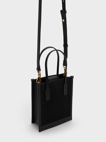 Oona Canvas Geometric Tote Bag, Black, hi-res